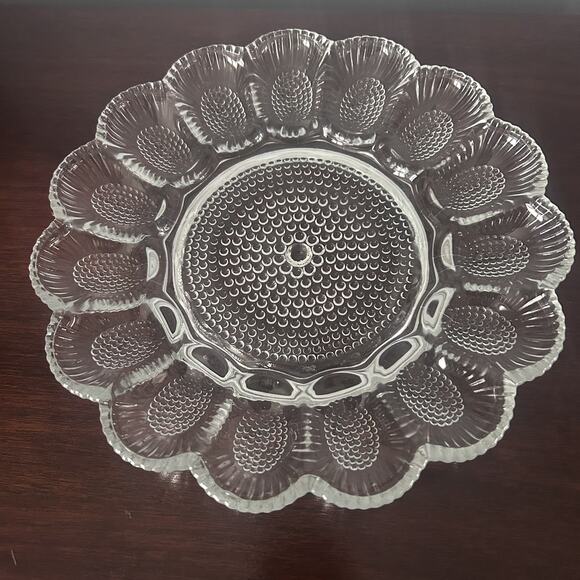 VTG INDIANA GLASS DEVILED EGG HOBNAIL PLATE 11" Sunflower - Picture 1 of 5